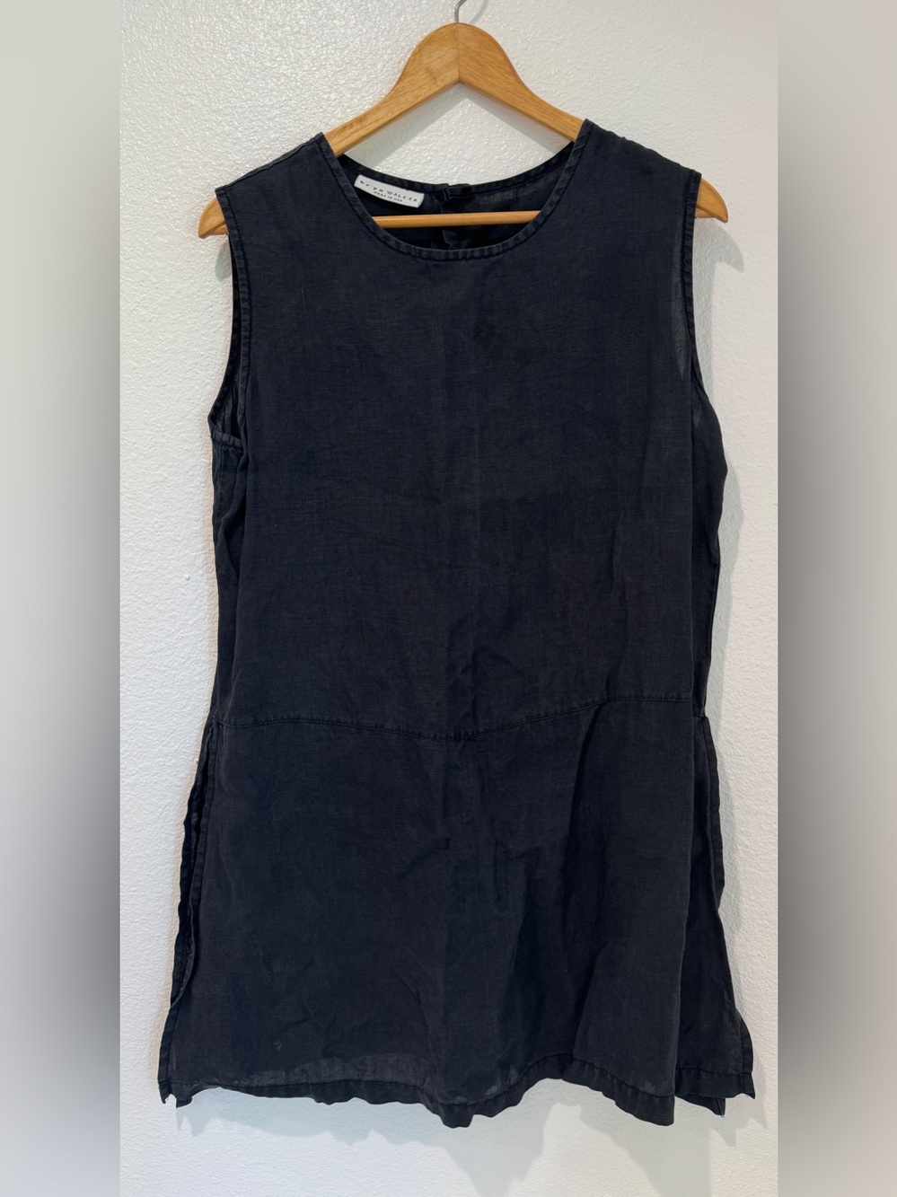Bryn Walker Black 100% Linen Sleeveless Side Slit Tunic Top Lagenlook Boxy S